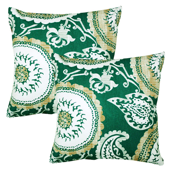 Quartz Printed Floral  Cotton Cushion Cover - Green