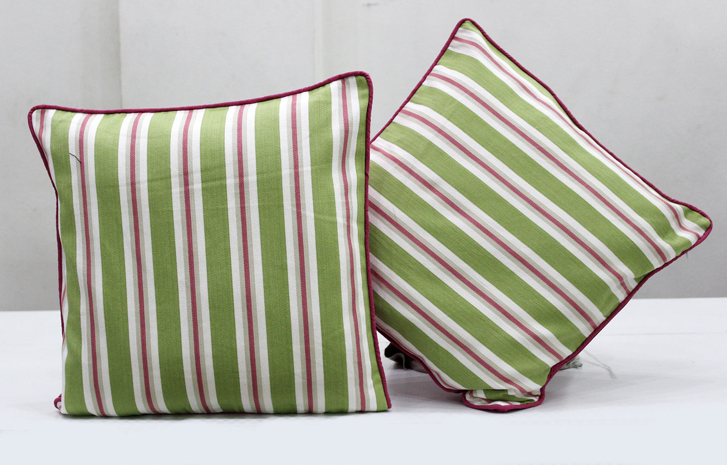 ALPHA Woven Cotton Stripes 2 Pcs Cushion Cover set - Green