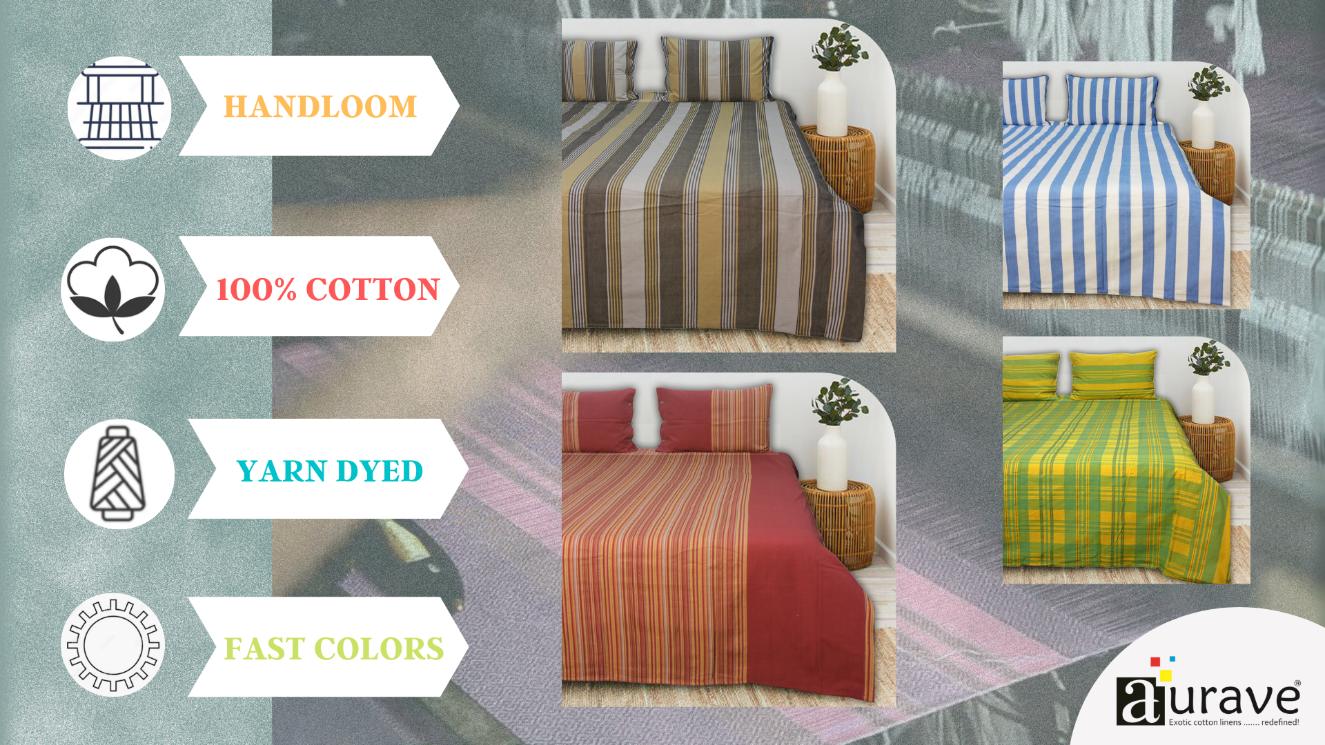 ALPHA Woven 100% Cotton Elegant Handloom Bed Cover fabric pattern 