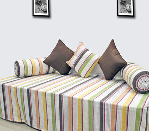 Soft Stripe Print Mercerised Woven Cotton Diwan Set(6 Pcs) online in India