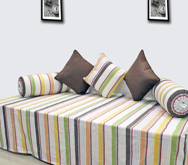 Soft Stripe Print Mercerised Woven Cotton Diwan Set(6 Pcs) online in India