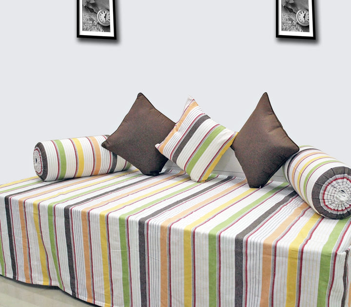 Soft Stripe Print Mercerised Woven Cotton Diwan Set(6 Pcs) online in India