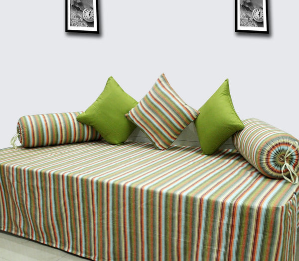 Soft Stripe Print Mercerised Woven Cotton Diwan Set(6 Pcs) online in India