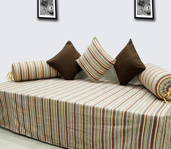Soft Stripe Print Mercerised Woven Cotton Diwan Set(6 Pcs) online in India