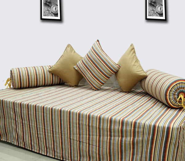 Soft Stripe Print Mercerised Woven Cotton Diwan Set(6 Pcs) online in India