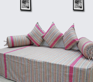 Soft Stripe Print Mercerised Woven Cotton Diwan Set(6 Pcs) online in India