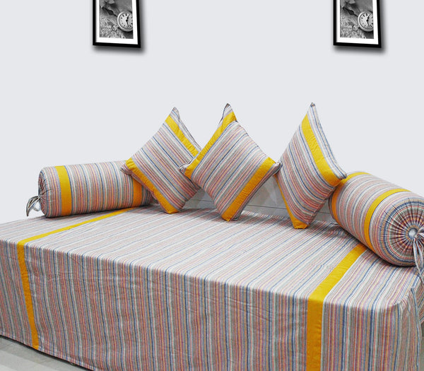 Soft Stripe Print Mercerised Woven Cotton Diwan Set(6 Pcs) online in India