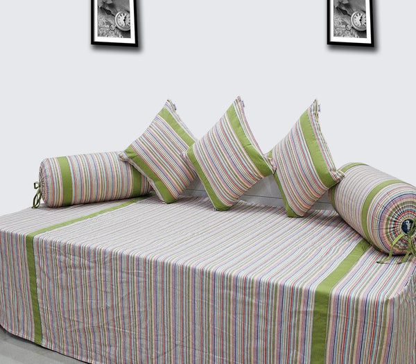 Soft Stripe Print Mercerised Woven Cotton Diwan Set(6 Pcs) online in India