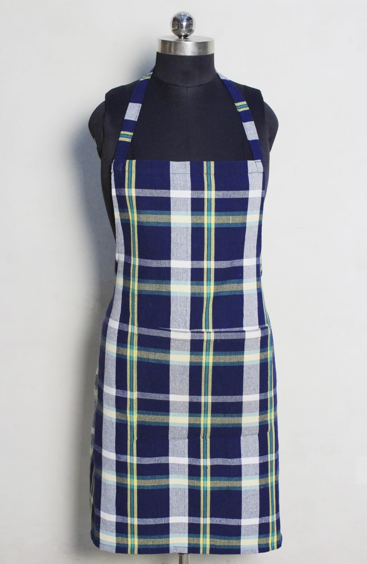 Alpha Navy Blue Check Cotton Kitchen Apron(1 Pc) online in India