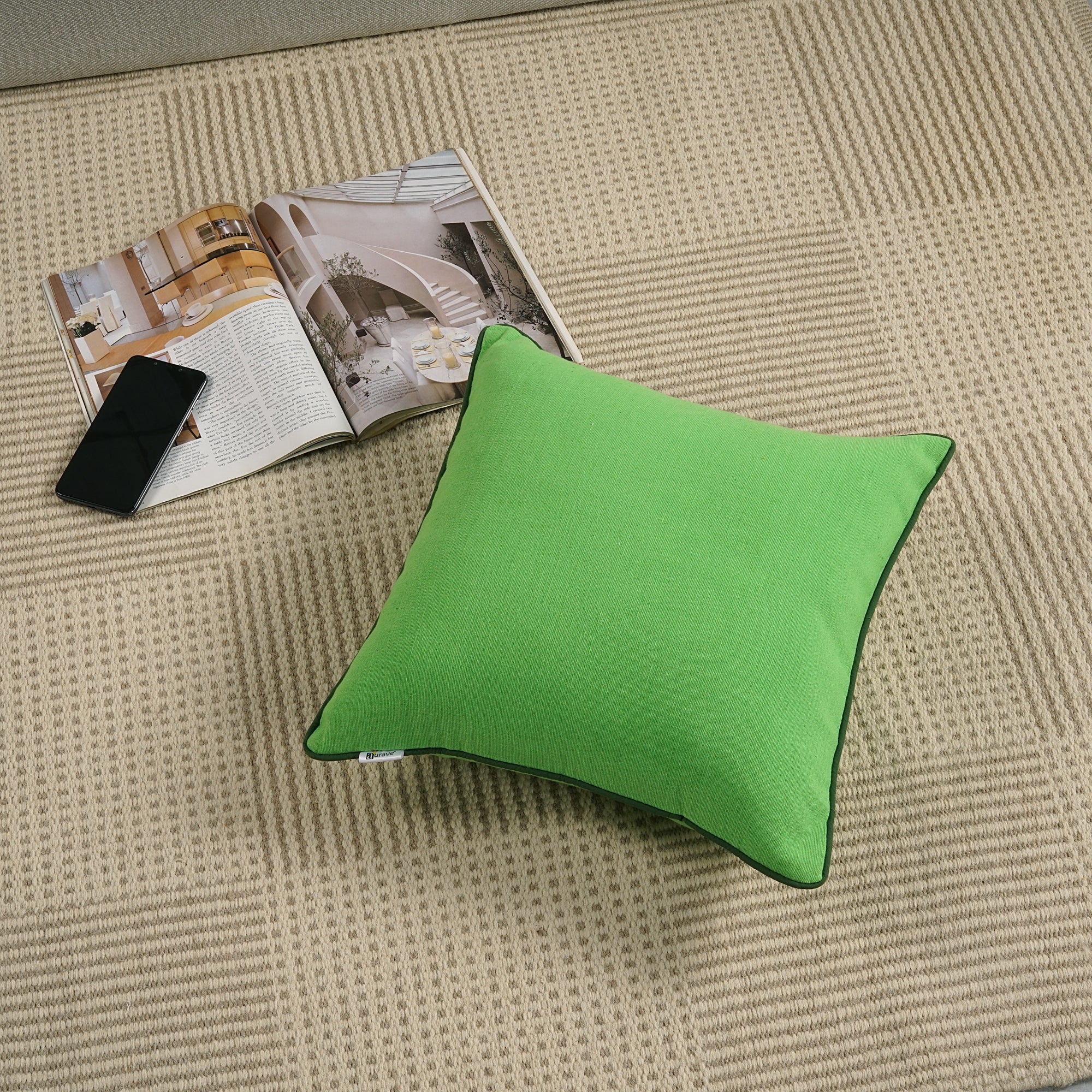 Soft Woven Corded Stripe Cotton Cushion Cover Set in Flouroscent Green online (1Pc)