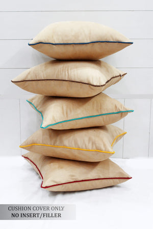 Soft Suede Velvet Cushion Cover Set in Beige online in India(5 Pcs)