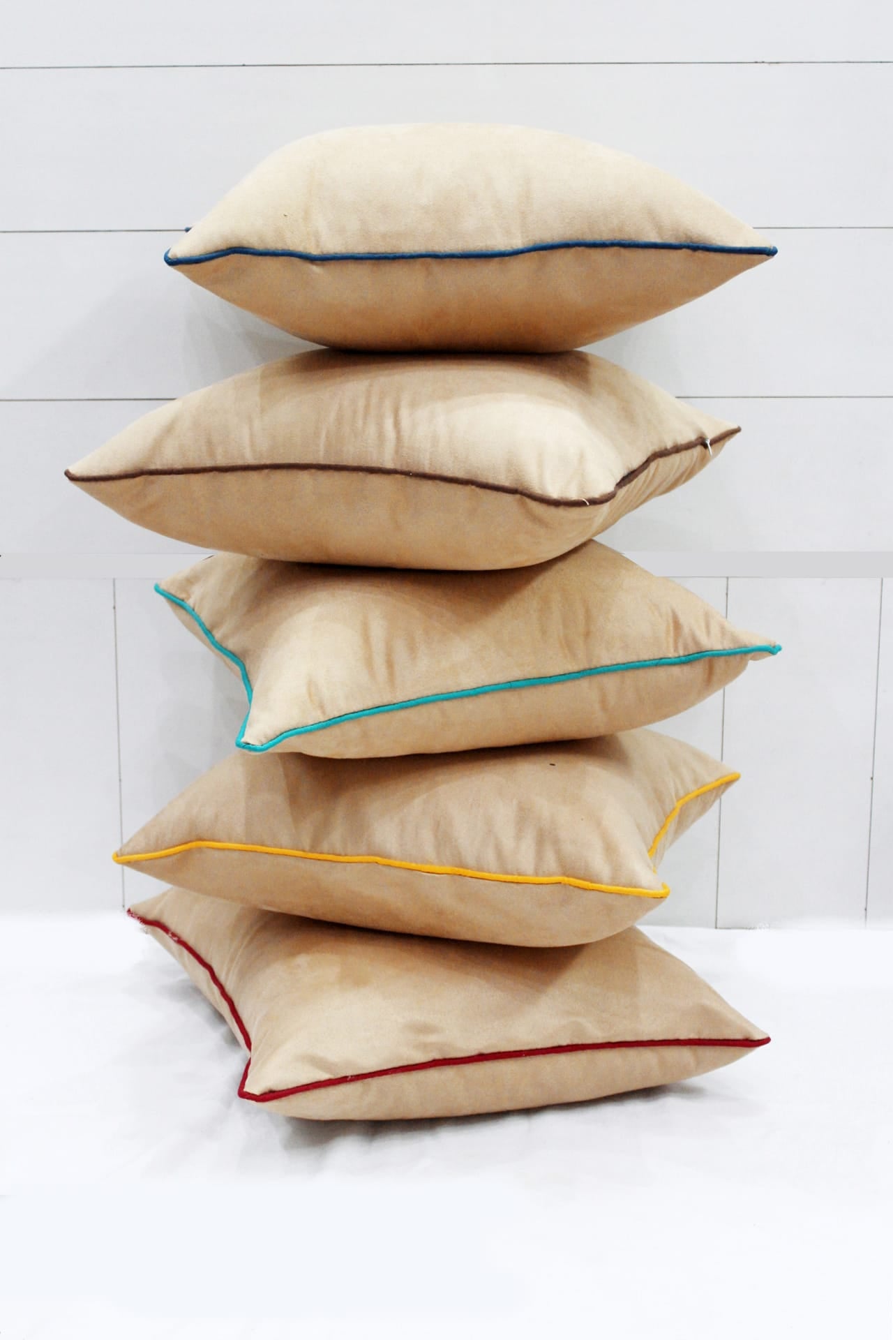 Soft Suede Velvet Cushion Cover Set in Beige online in India(5 Pcs)