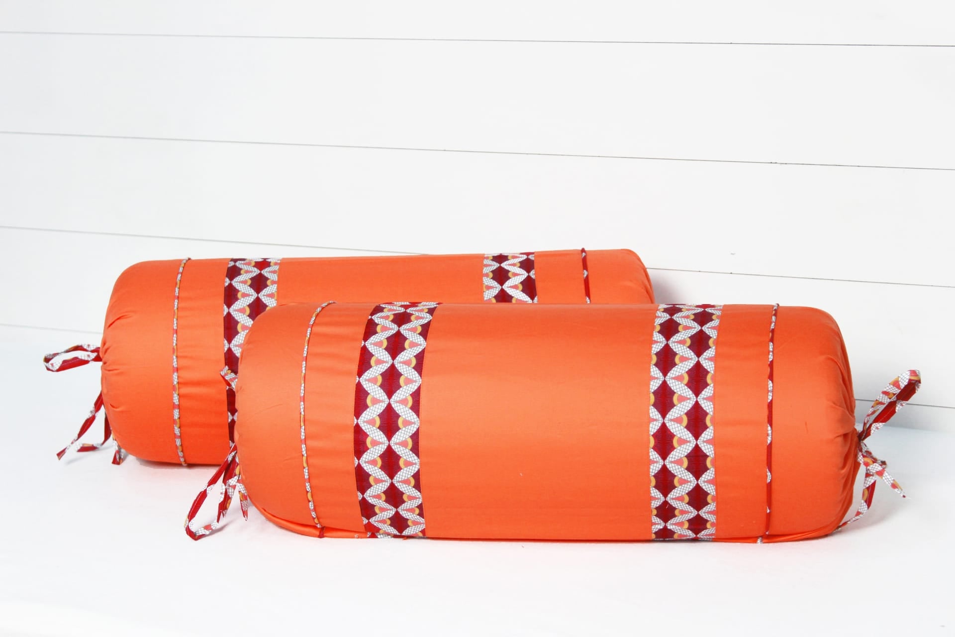 600 TC Luxurious Cotton Satin Bolster Cover Set in Orange-2Pcs