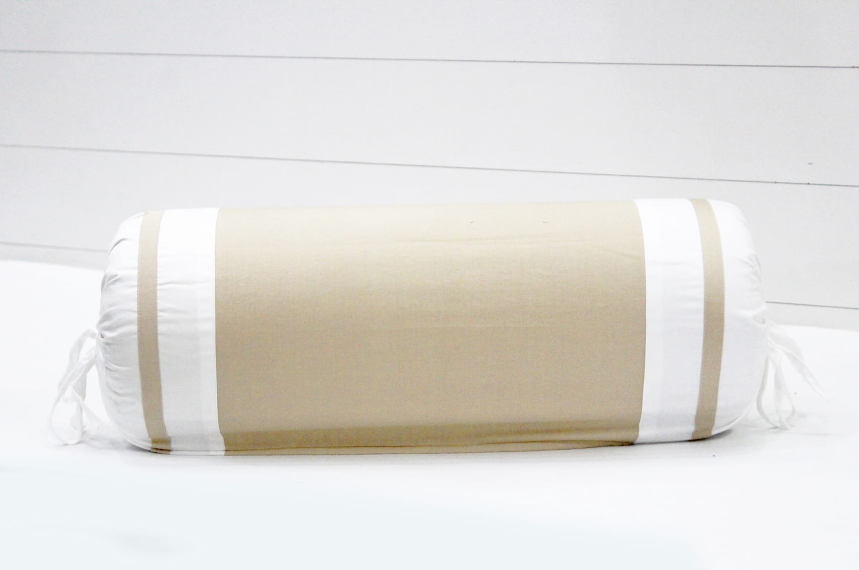 400 TC Luxurious Cotton Satin Bolster Cover Set in Beige -2Pcs