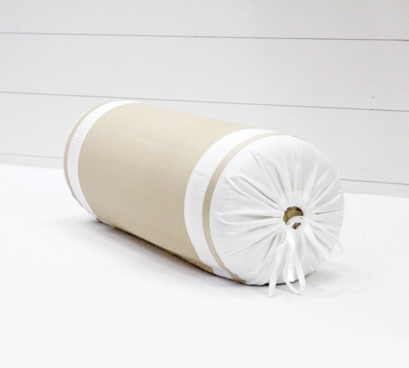 400 TC Luxurious Cotton Satin Bolster Cover Set in Beige -2Pcs