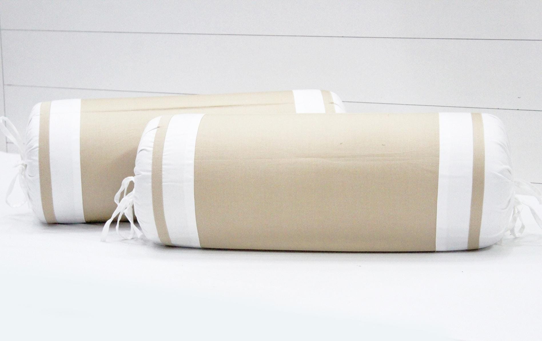 400 TC Luxurious Cotton Satin Bolster Cover Set in Beige -2Pcs