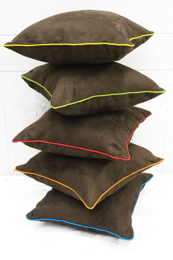 Soft Suede Velvet Cushion Cover Set in Brown online in India(5 Pcs)