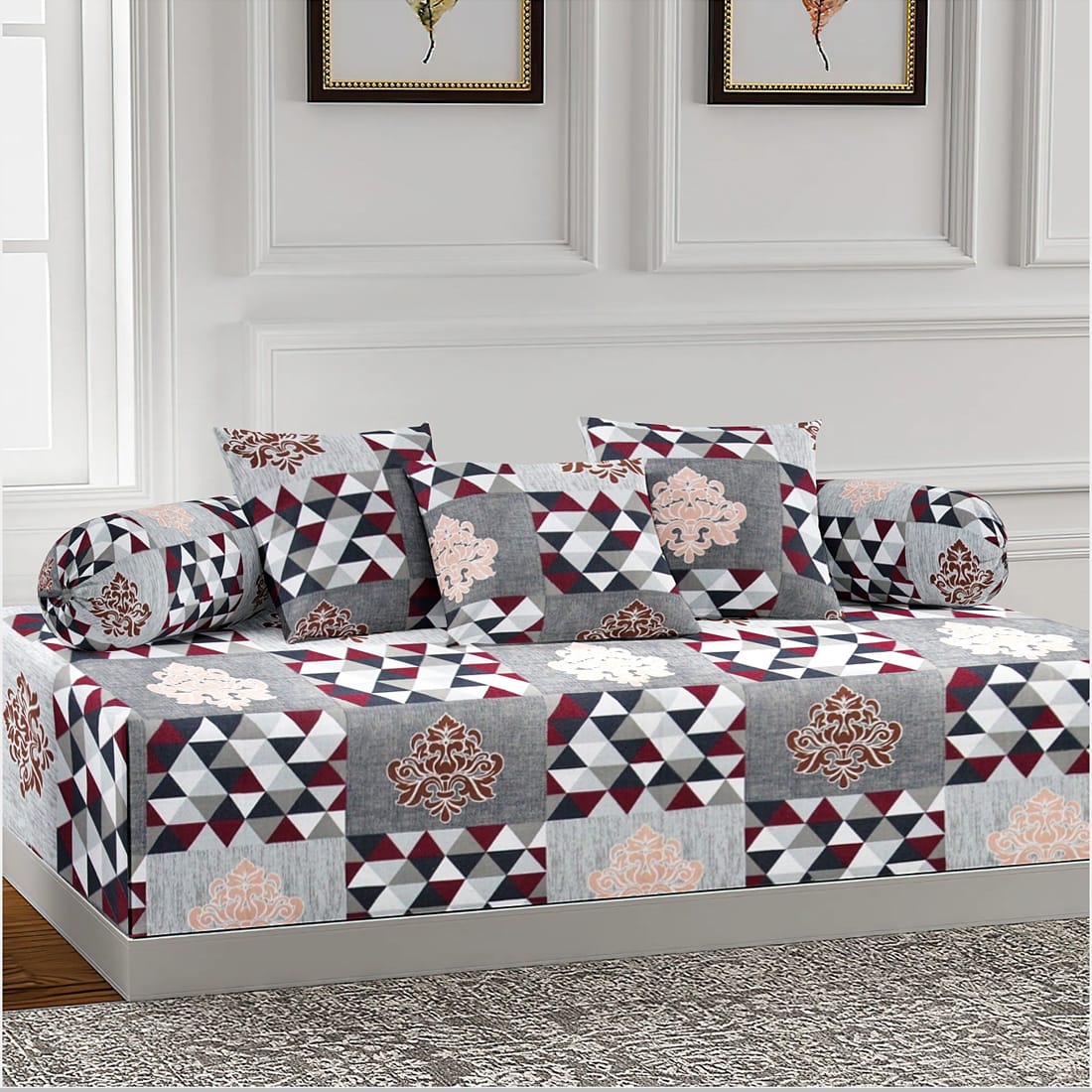 Printed Handloom Cotton Flare 6 Pcs Diwan Set