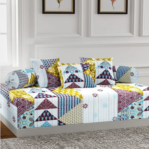 Designer Handloom Print Cotton Flare Diwan Set(6 Pcs) online in India