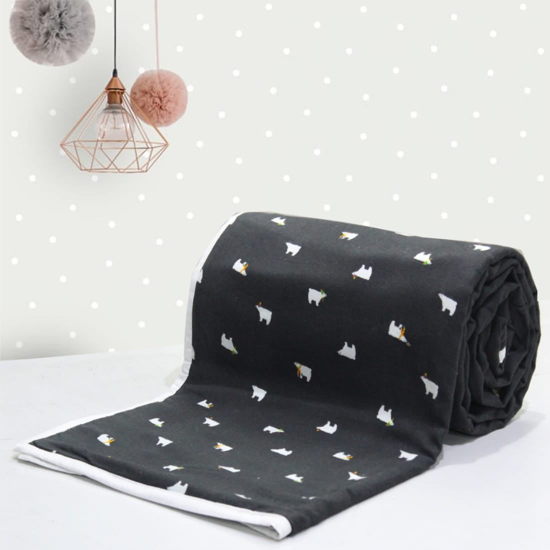 Cozy 3 layer Digital Print Cotton Flannel Blanket In Black Online At Best prices