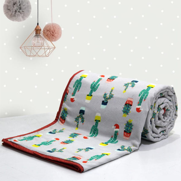 Cozy 3 layer Digital Print Cotton Flannel Blanket In Green Online At Best prices