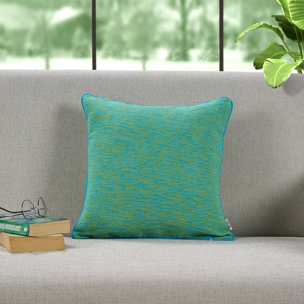 Soft Woven Corded Stripe Cotton Cushion Cover Set in Blue & Green online (1Pc)