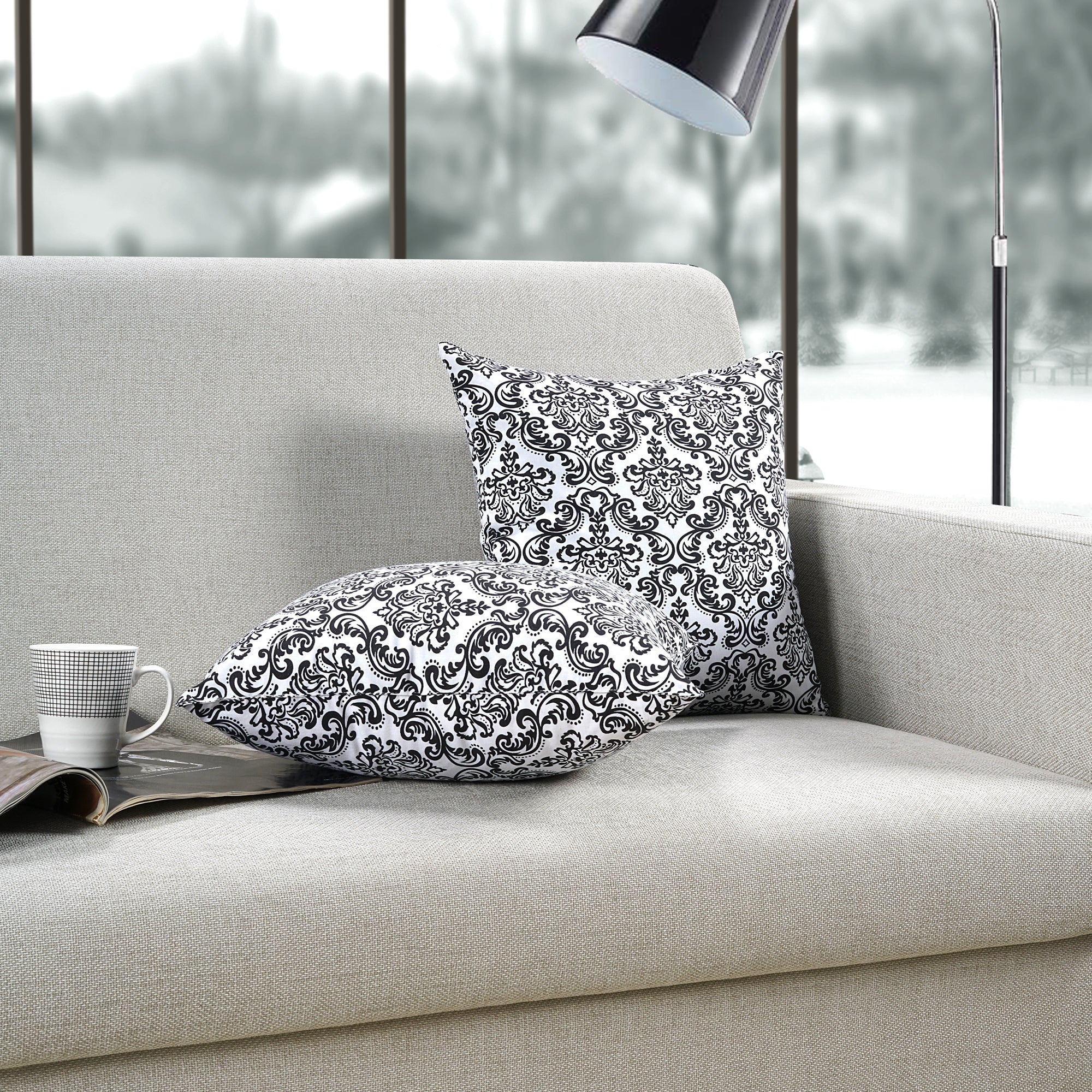 Soft Damask print Black Cotton Cushion Cover Set online in India