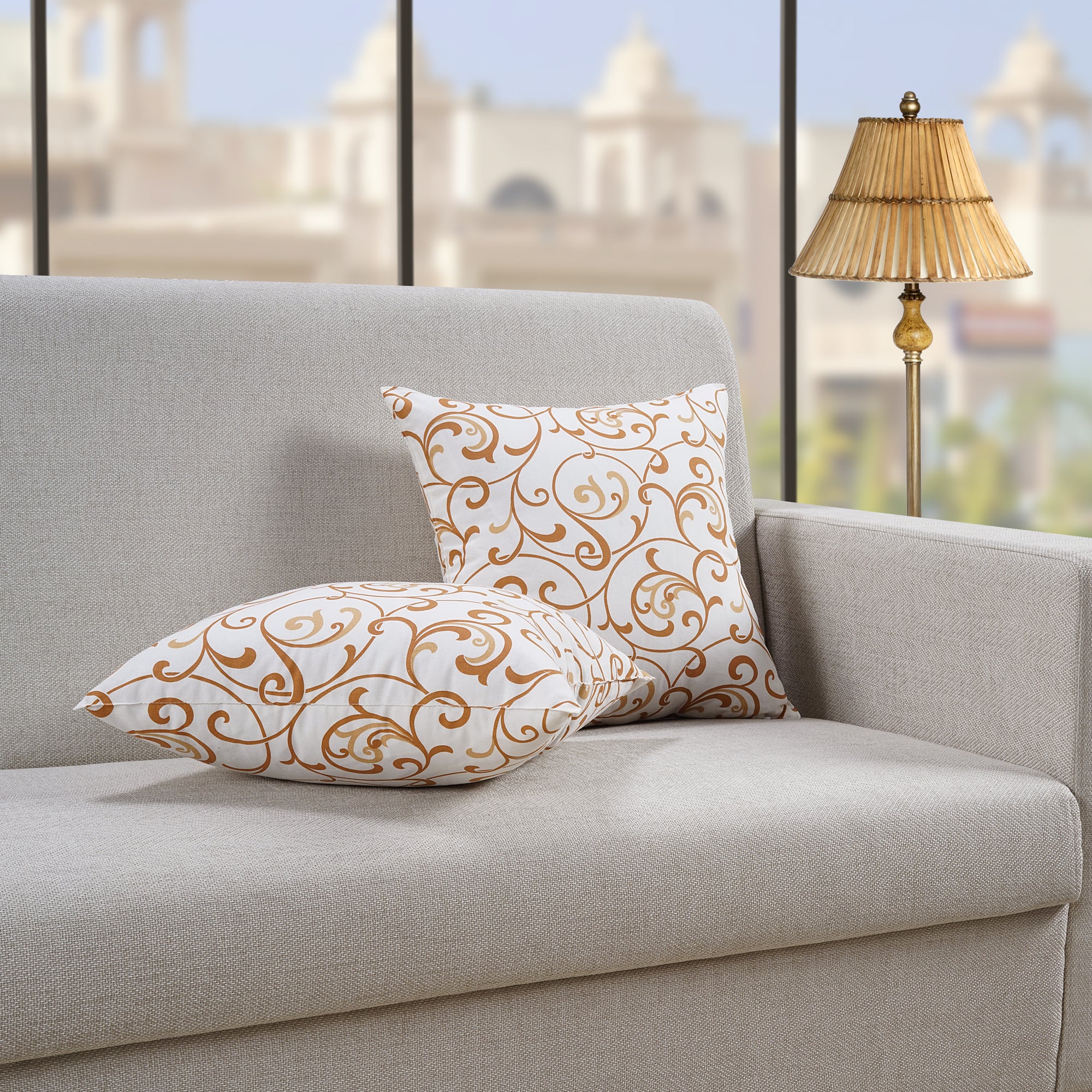 Soft Floral print Mustard Cotton Cushion Cover Set online in India