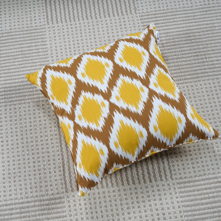 Soft Ikat print Mustard Cotton Cushion Cover Set online in India