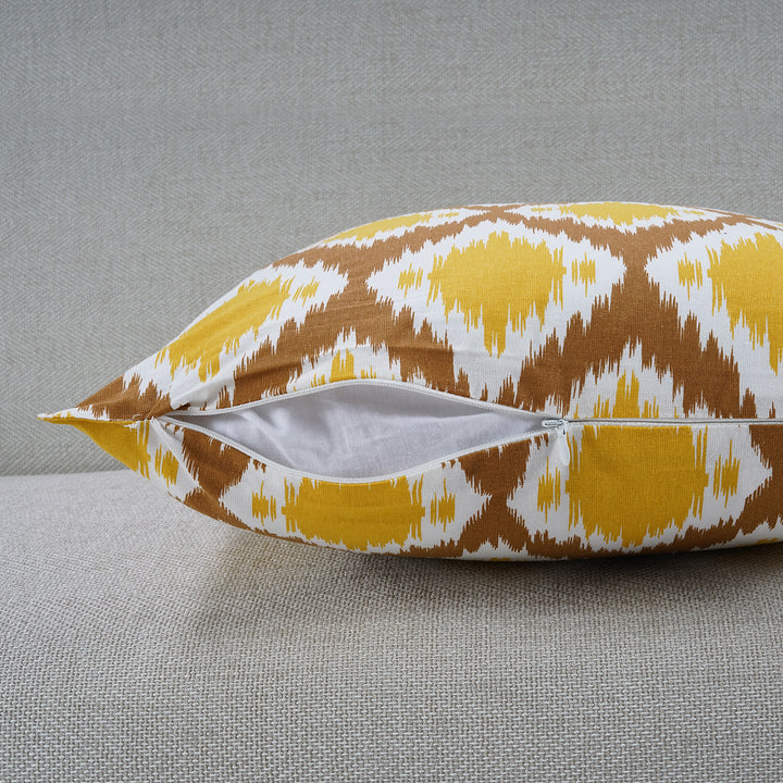 Soft Ikat print Mustard Cotton Cushion Cover Set online in India