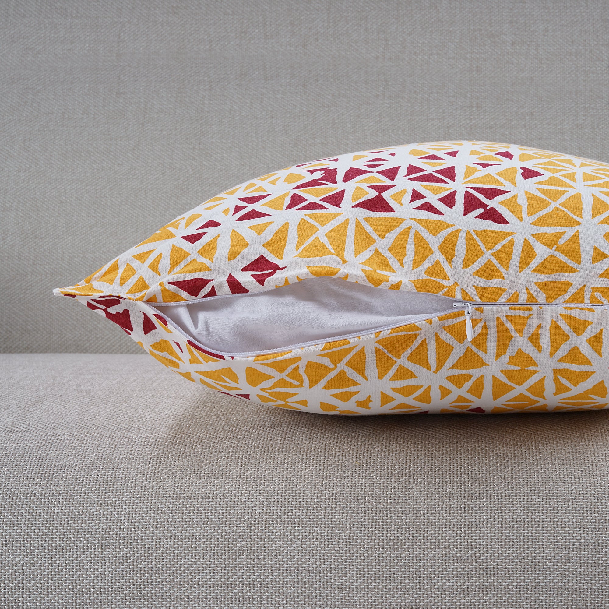 Soft Geometrical print Maroon & Mustard Cotton Cushion Cover Set online in India