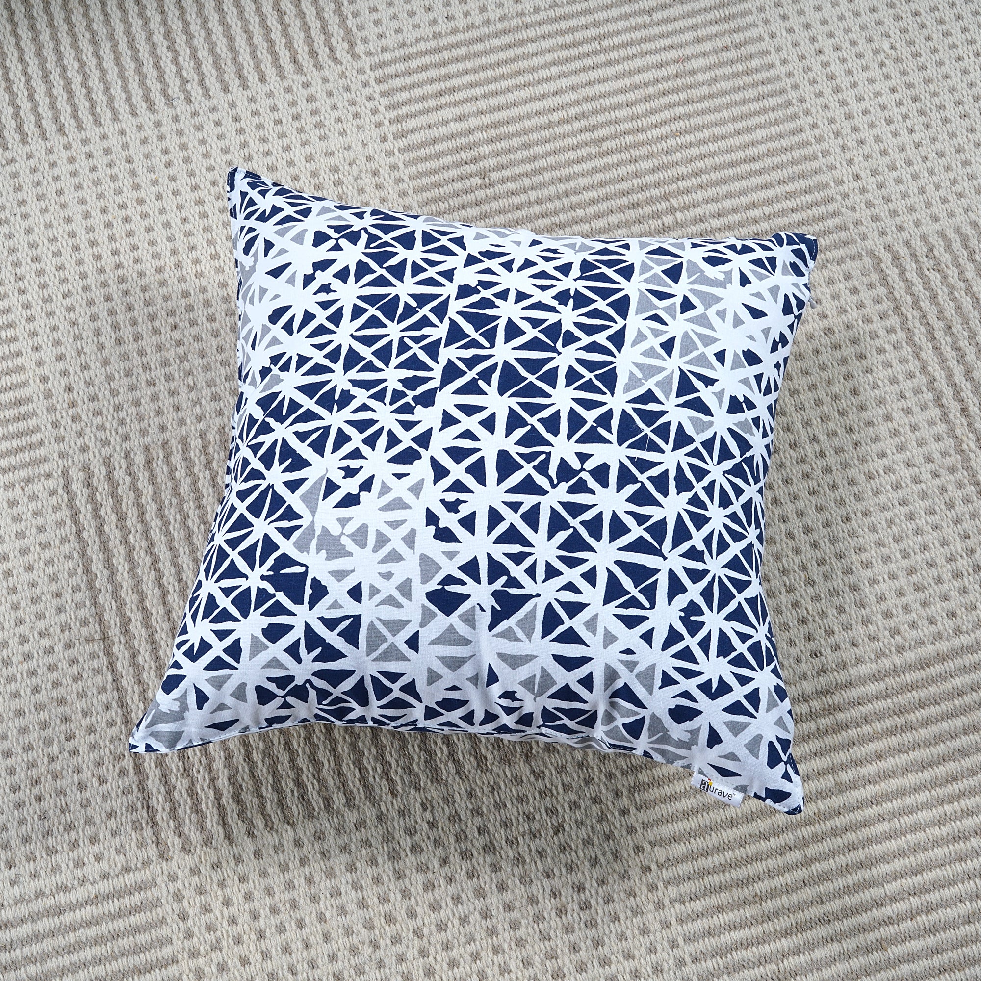 Soft Geometrical print Blue & Grey Cotton Cushion Cover Set online in India