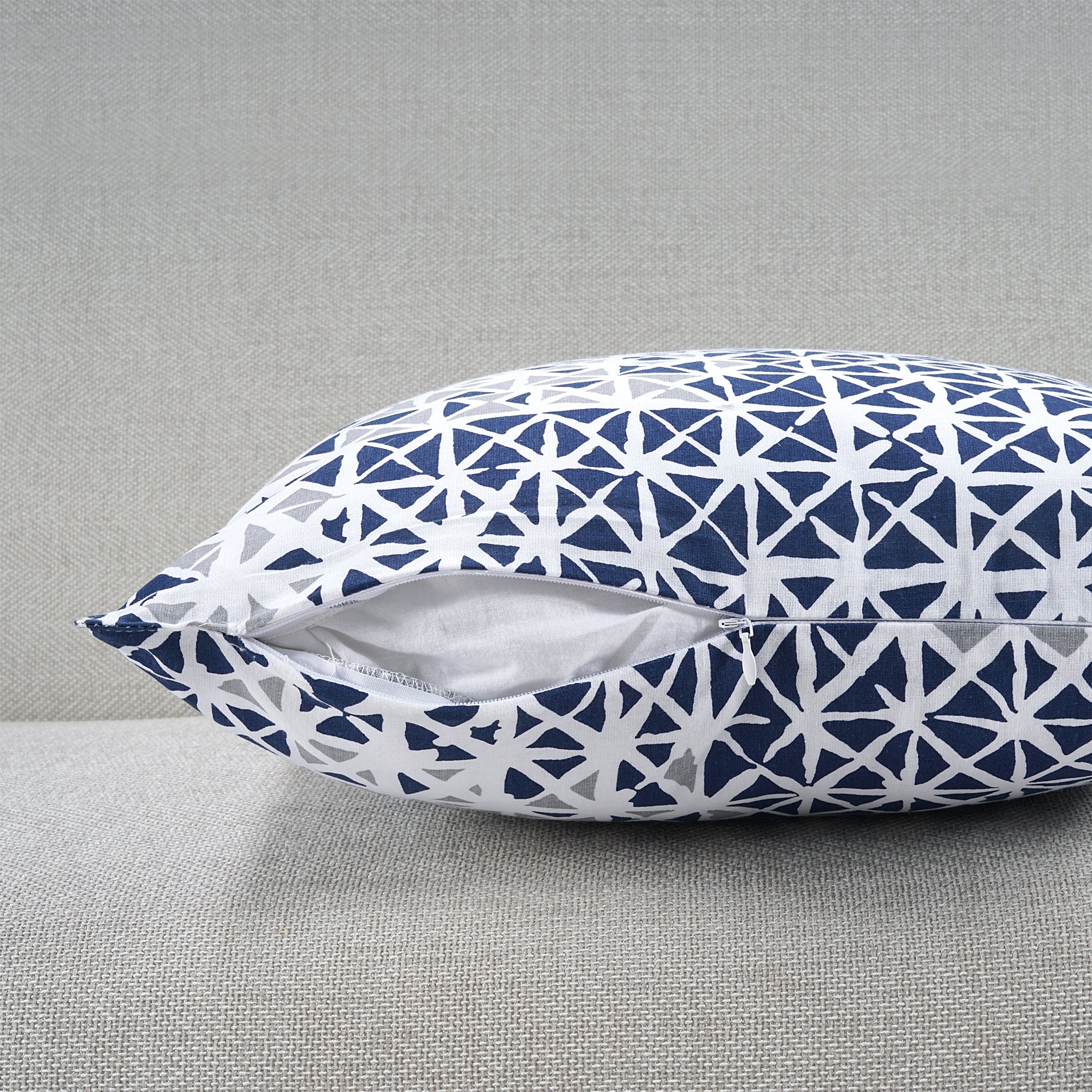 Soft Geometrical print Blue & Grey Cotton Cushion Cover Set online in India