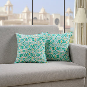 Soft Ikat print Aqua Cotton Cushion Cover Set online in India