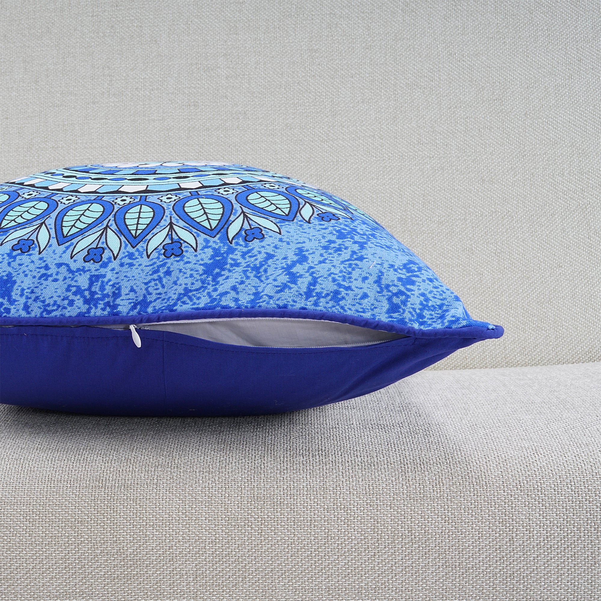 Soft Digital Traditional print Cotton Cushion Cover in Blue & Aqua online at best prices