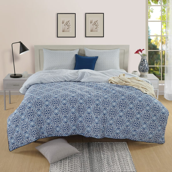 Soft Blue Modern Art 300 TC Cotton Satin Bedsheet online in India 
