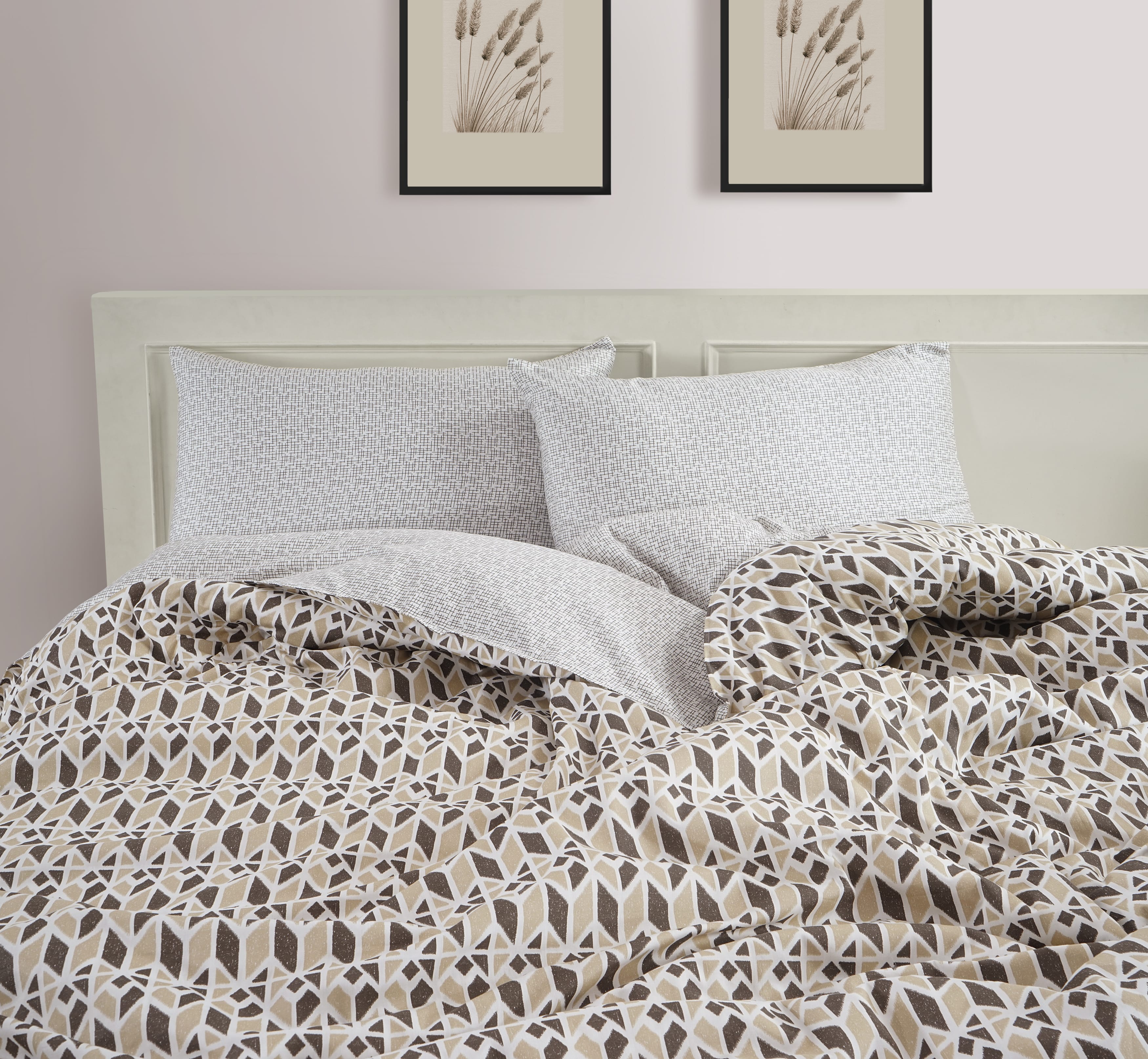 Soft 300 TC Brown Ikat Geometrical Print Cotton Satin Duvet Cover online in India