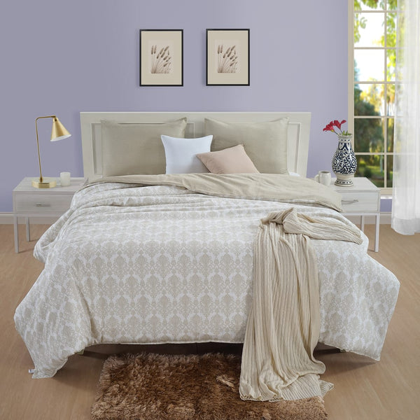 Soft 300 TC Beige & Cream Traditional Motif Design Print Cotton Satin Duvet Cover online in India