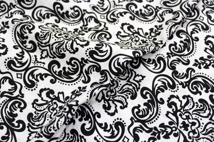 Soft Black 144 TC Damask Print Cotton Fabric(231 cms) online in India