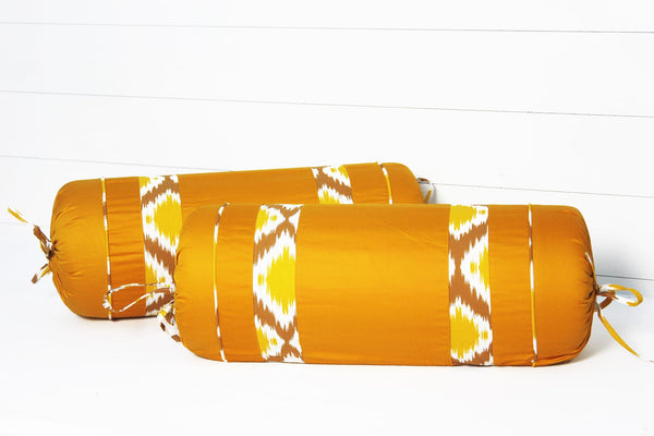 600 TC Luxurious Cotton Satin Bolster Cover Set in Mustard-2Pcs