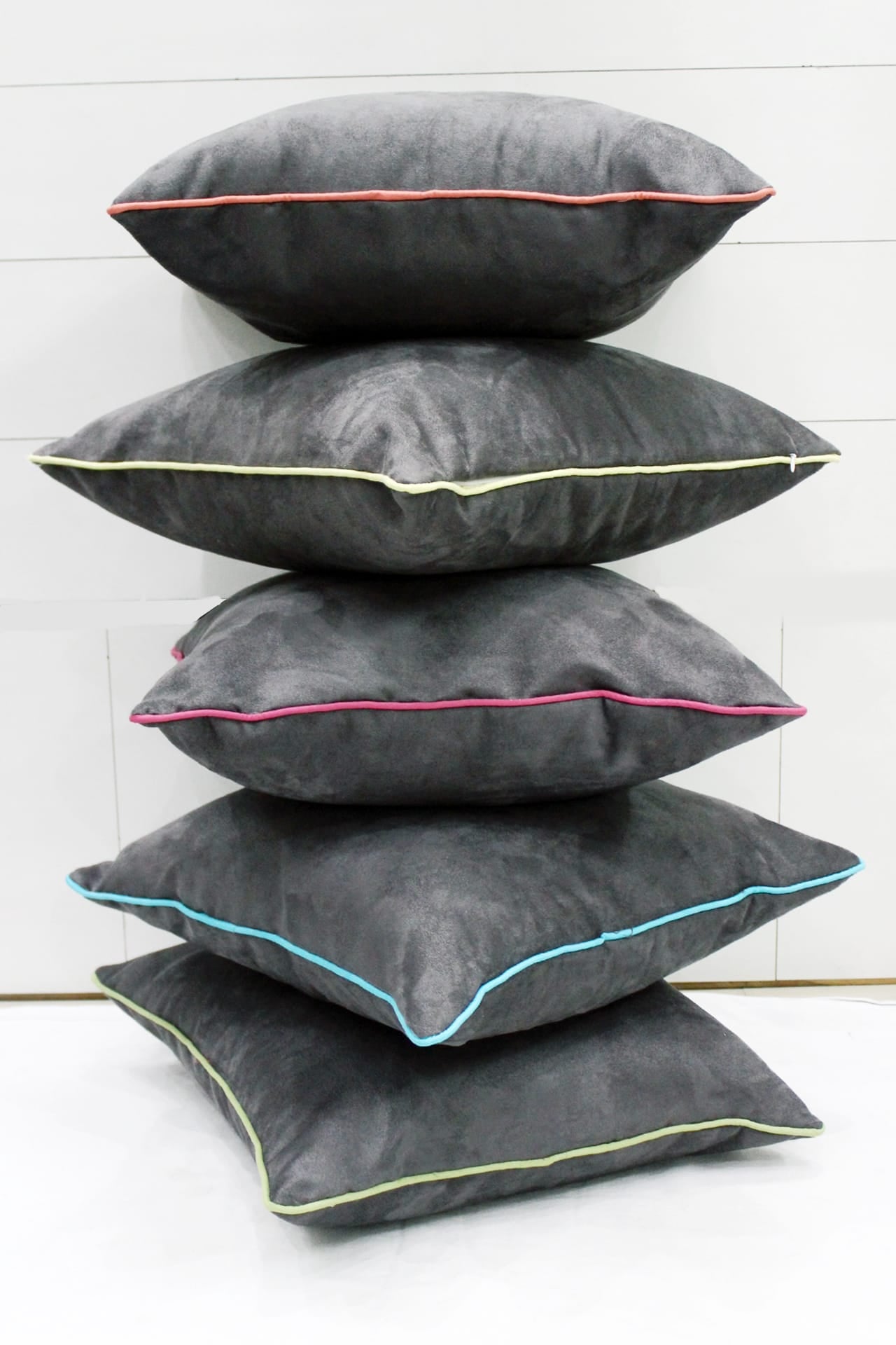 Soft Suede Velvet Cushion Cover Set in Grey online in India(5 Pcs)