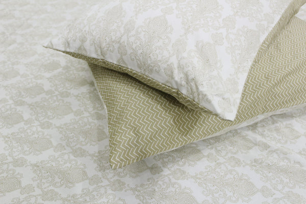 Printed Motif Cotton Satin 300 TC Fitted Bedsheet - BEIGE