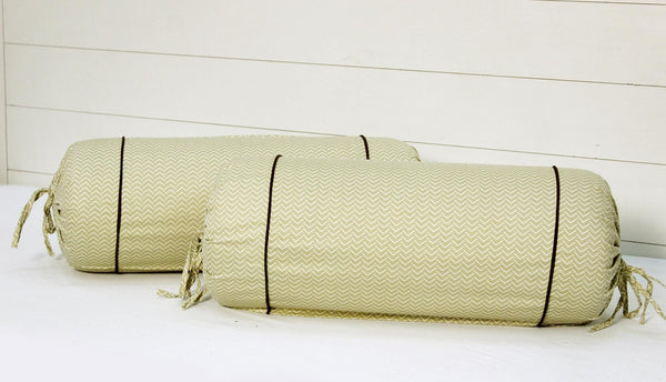 Printed Geometrical Arrow Cotton Satin Bolster Cover set - beige
