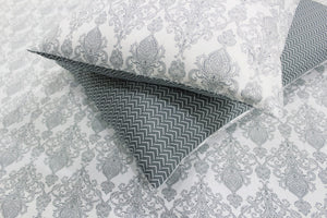 Soft Cotton Printed 250 TC Motif Satin Fitted Bedsheet In Grey At Best Prices