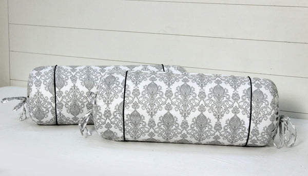 Soft Grey Paisley Print Cotton Satin Bolster Cover Set online in India