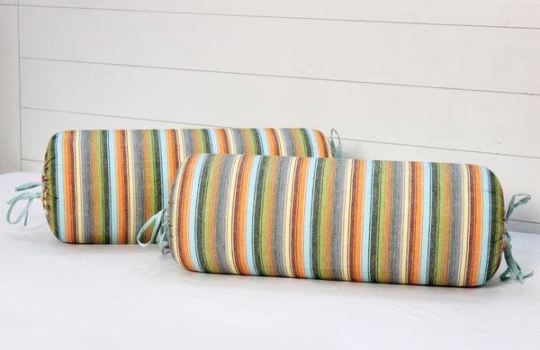Multicolor Stripes Woven Cotton 2 Pcs Bolster Cover set