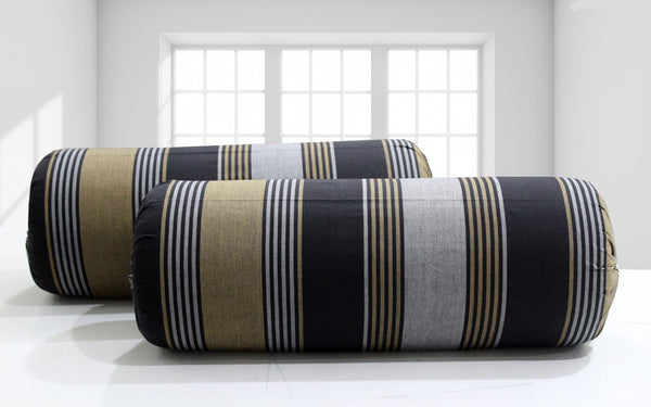 Black & Gold Stripes Woven Cotton 2 Pcs Bolster Cover set