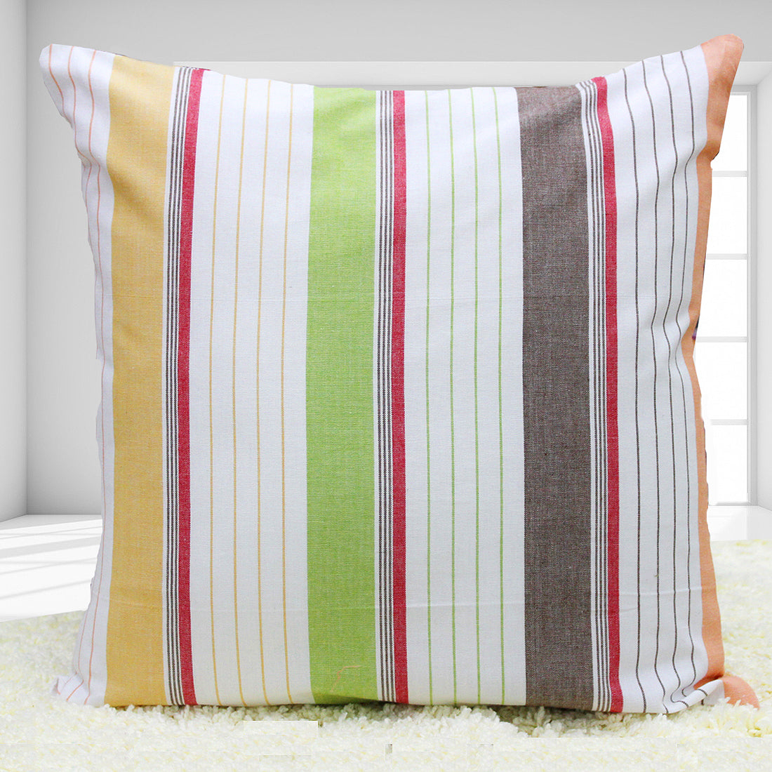 Soft Woven Stripe Cotton Cushion Cover Set in Multicolor online at best prices(2Pcs)