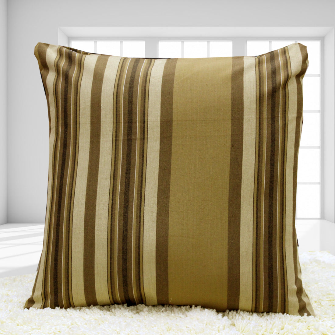 ALPHA Woven Cotton Stripes 2 Pcs Cushion Cover set - Brown