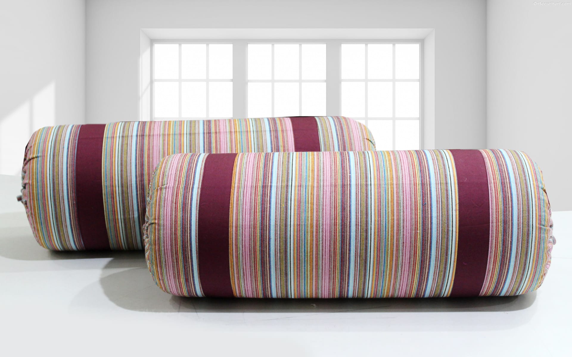 Multicolor Stripes Woven Cotton 2 Pcs Bolster Cover set - Burgundy